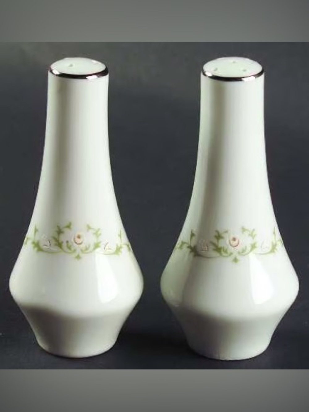 Sheffield Elegance Salt and Pepper Shakers in White with Green Accents
